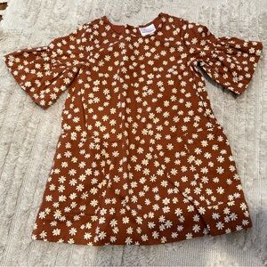 Hanna Andersson Girls Size 4 100 Brown Yellow Floral Print Dress Pockets retro
